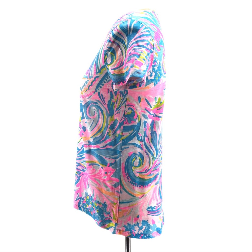Lilly Pulitzer Pink Blue Etta Top Carnival Coral - Picture 4 of 9